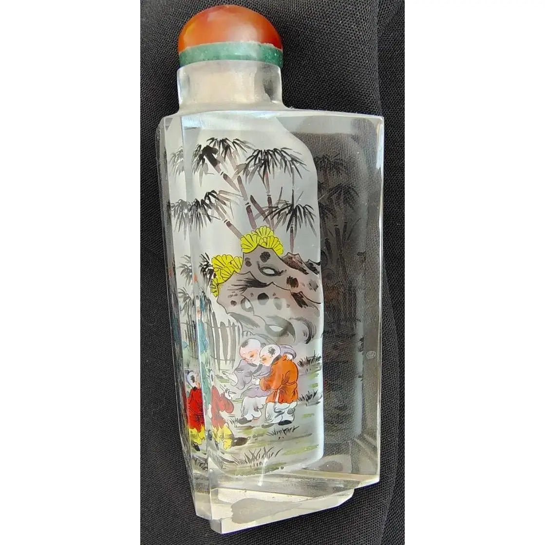 Vintage Signed Chinese Inside-Painted Glass Snuff Bottle – Rare Triangular Form
