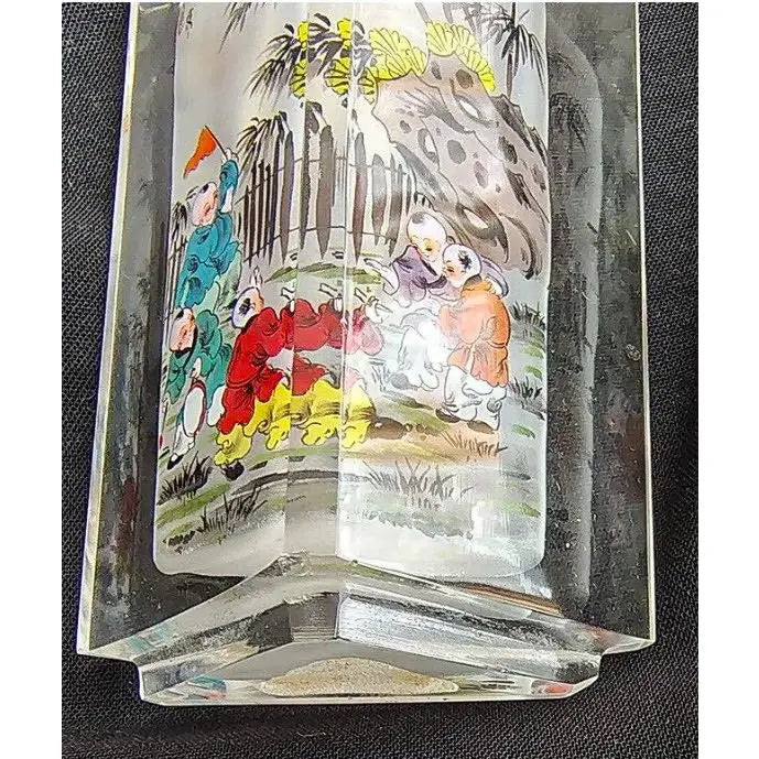 Vintage Signed Chinese Inside-Painted Glass Snuff Bottle – Rare Triangular Form