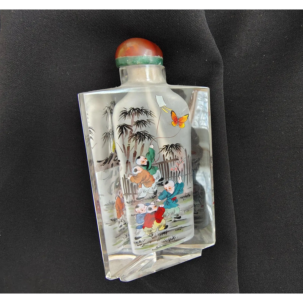 Vintage Signed Chinese Inside-Painted Glass Snuff Bottle – Rare Triangular Form