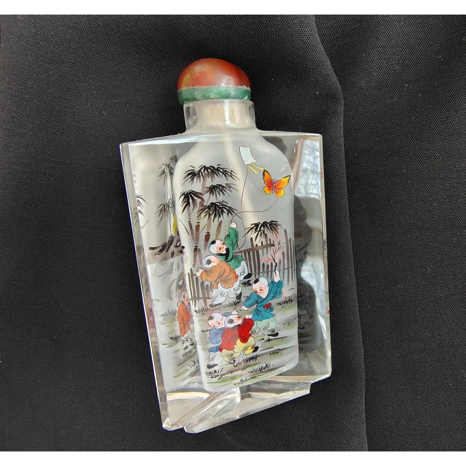 Vintage Signed Chinese Inside-Painted Glass Snuff Bottle – Rare Triangular Form