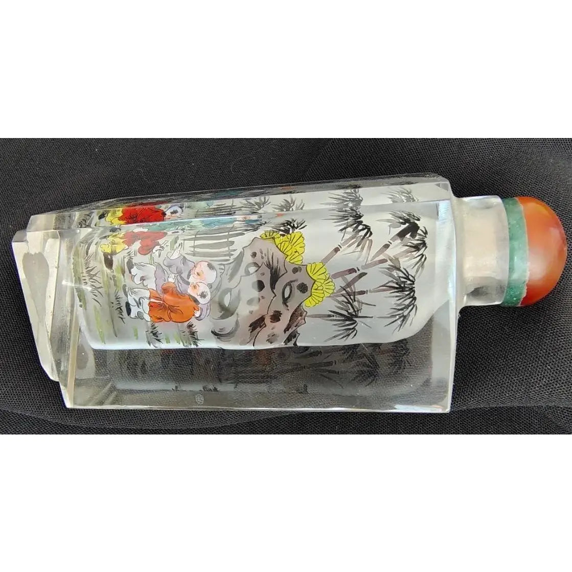 Vintage Signed Chinese Inside-Painted Glass Snuff Bottle – Rare Triangular Form
