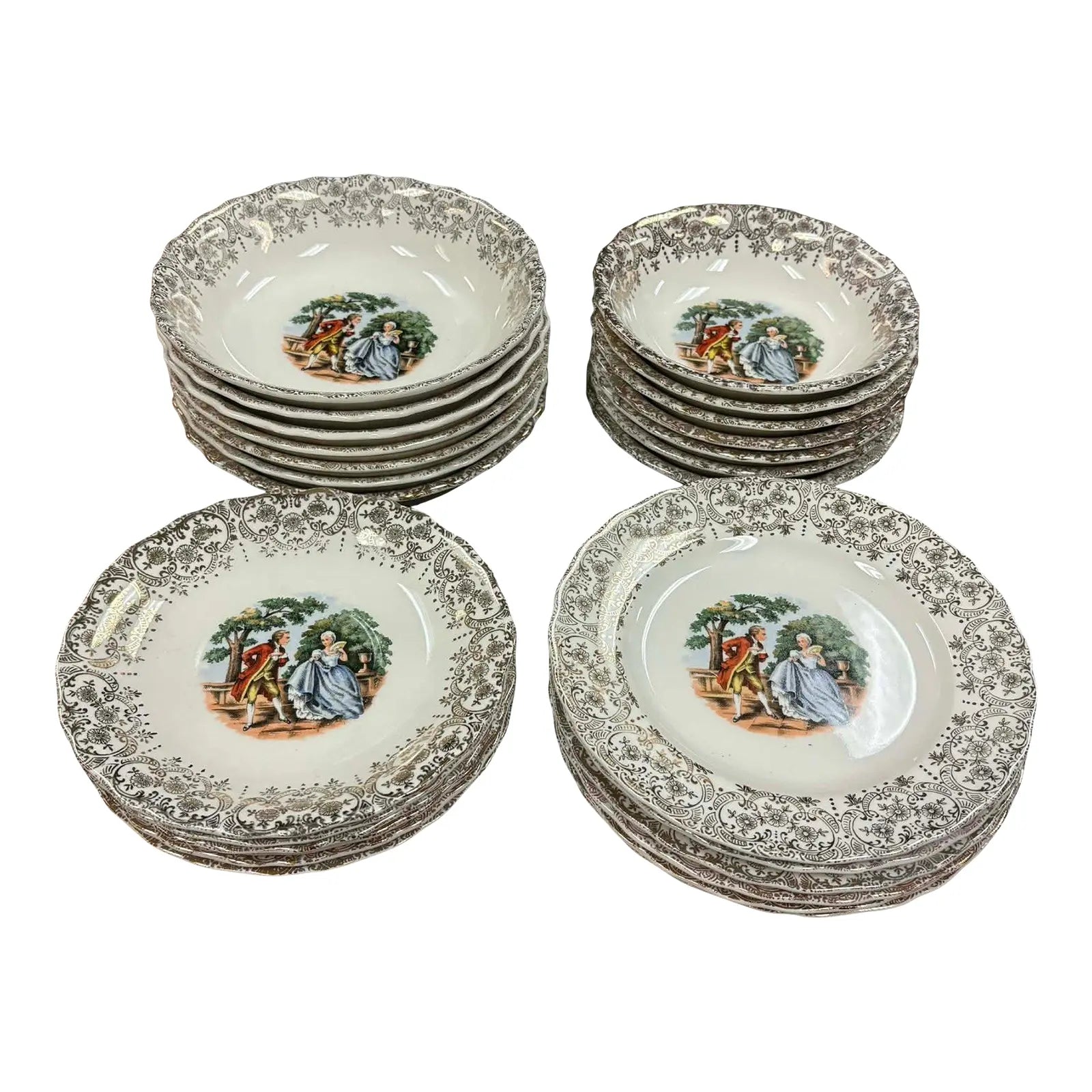 Vintage 26-Piece Chantilly by Sebring Pottery Set - 22K Gold Filigree