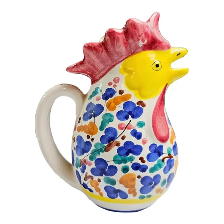 Mid-Century 10” Italian Deruta Hand-Painted Maiolica “Rooster of Fortune” Pitcher