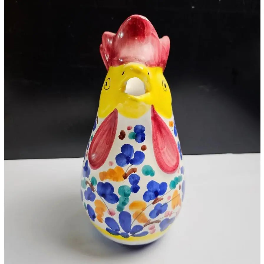 Mid-Century 10” Italian Deruta Hand-Painted Maiolica “Rooster of Fortune” Pitcher