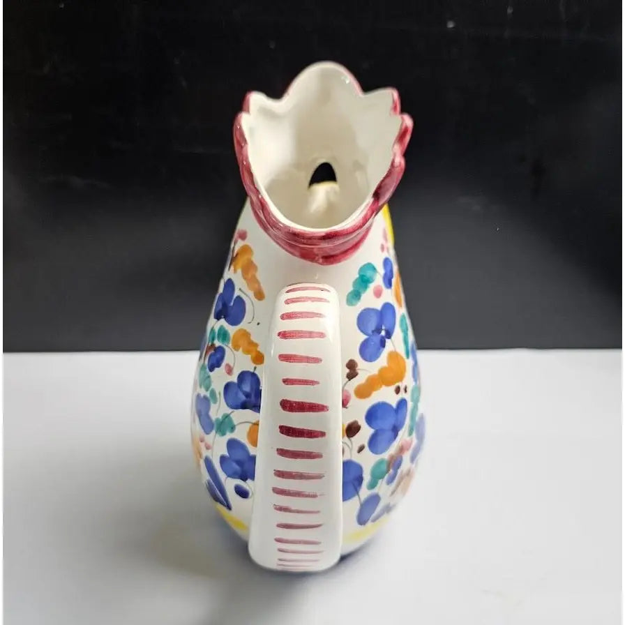 Mid-Century 10” Italian Deruta Hand-Painted Maiolica “Rooster of Fortune” Pitcher