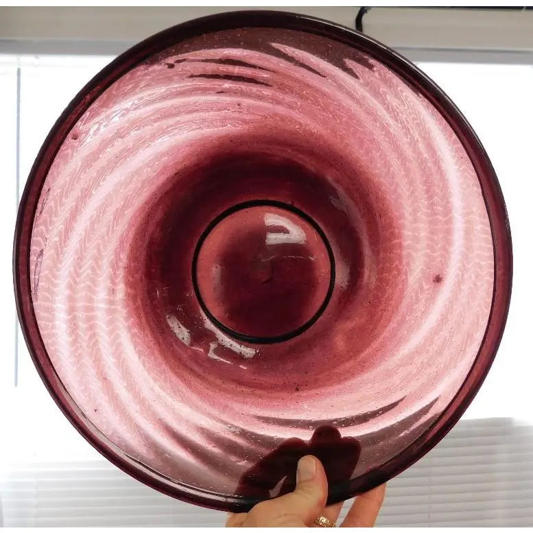 Mid-Century Modern Hand-Blown Large Amethyst Glass Centerpiece Bowl