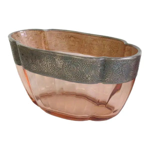 Art Deco Pink Depression Glass Centerpiece with Sterling Silver Overlay