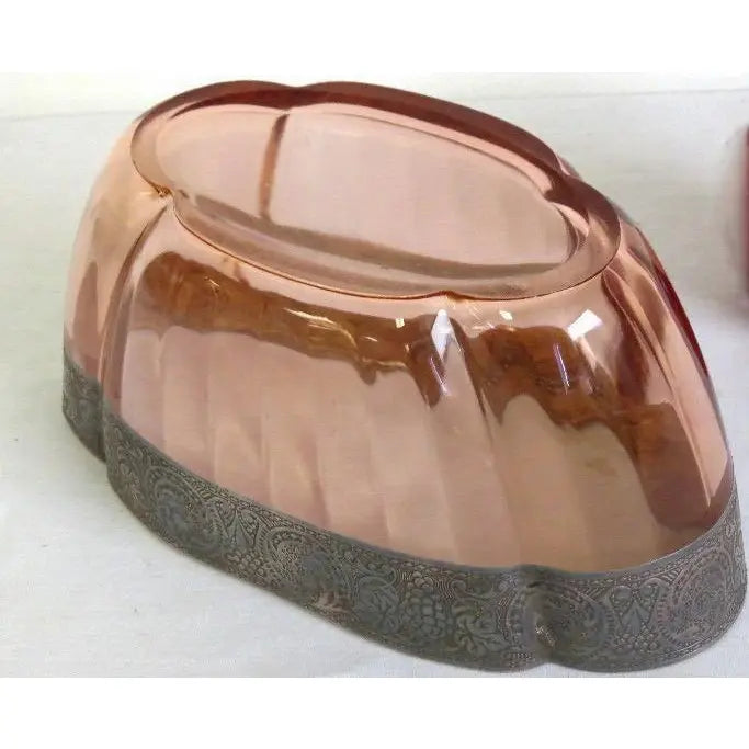Art Deco Pink Depression Glass Centerpiece with Sterling Silver Overlay
