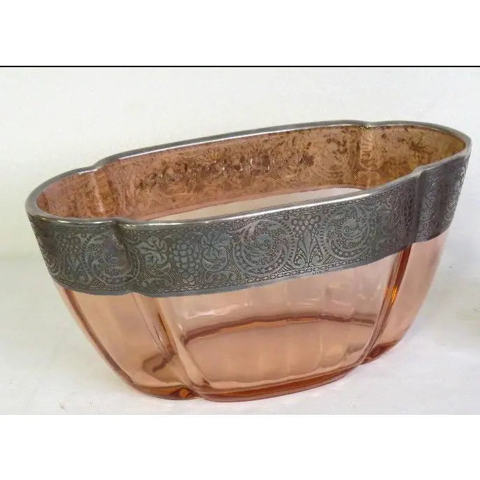 Art Deco Pink Depression Glass Centerpiece with Sterling Silver Overlay