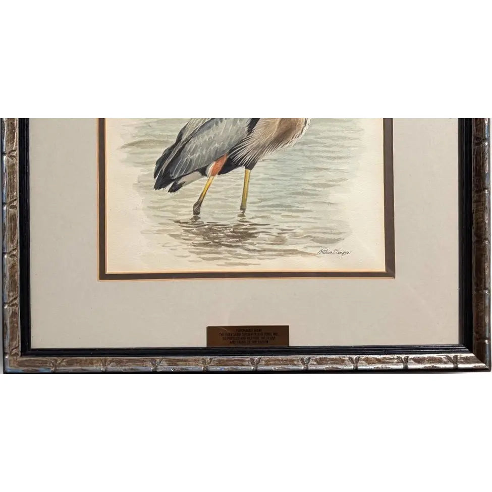 Original Arthur Singer Watercolor Painting Great Blue Heron Signed And Framed