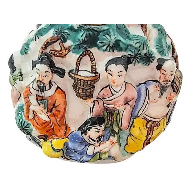 Antique 19th Century Chinese Famille Rose Molded Porcelain Snuff Bottle with Qianlong Mark