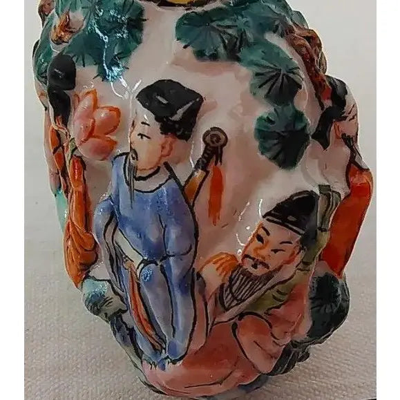 Antique 19th Century Chinese Famille Rose Molded Porcelain Snuff Bottle with Qianlong Mark