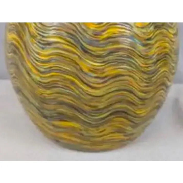 Large Hand-Blown Iridescent Studio Art Glass Vase - Pulled Feather Design