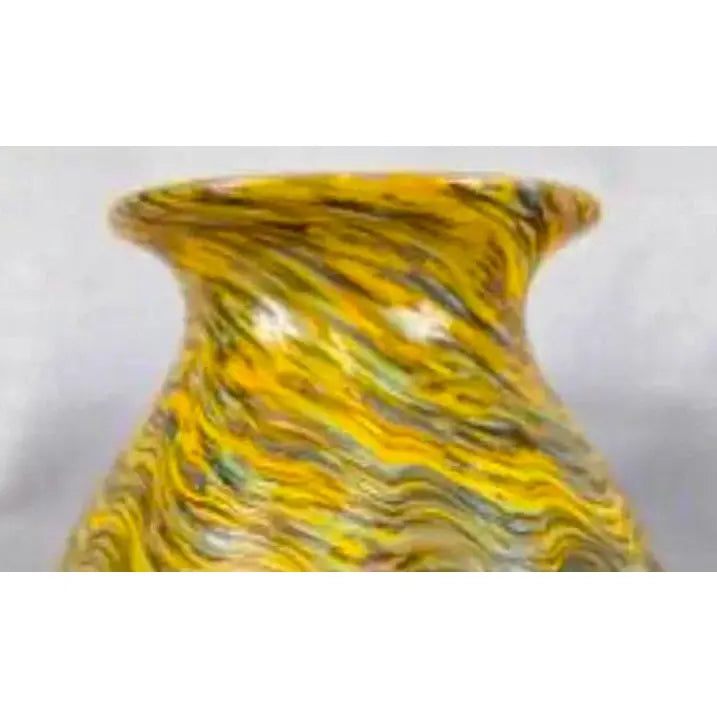 Large Hand-Blown Iridescent Studio Art Glass Vase - Pulled Feather Design