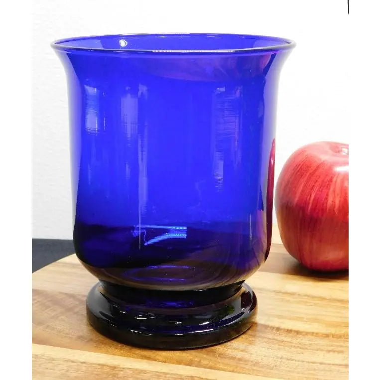 2pc Art Glass Collection: Signed Orrefors Green Bowl & Cobalt Blue Hurricane