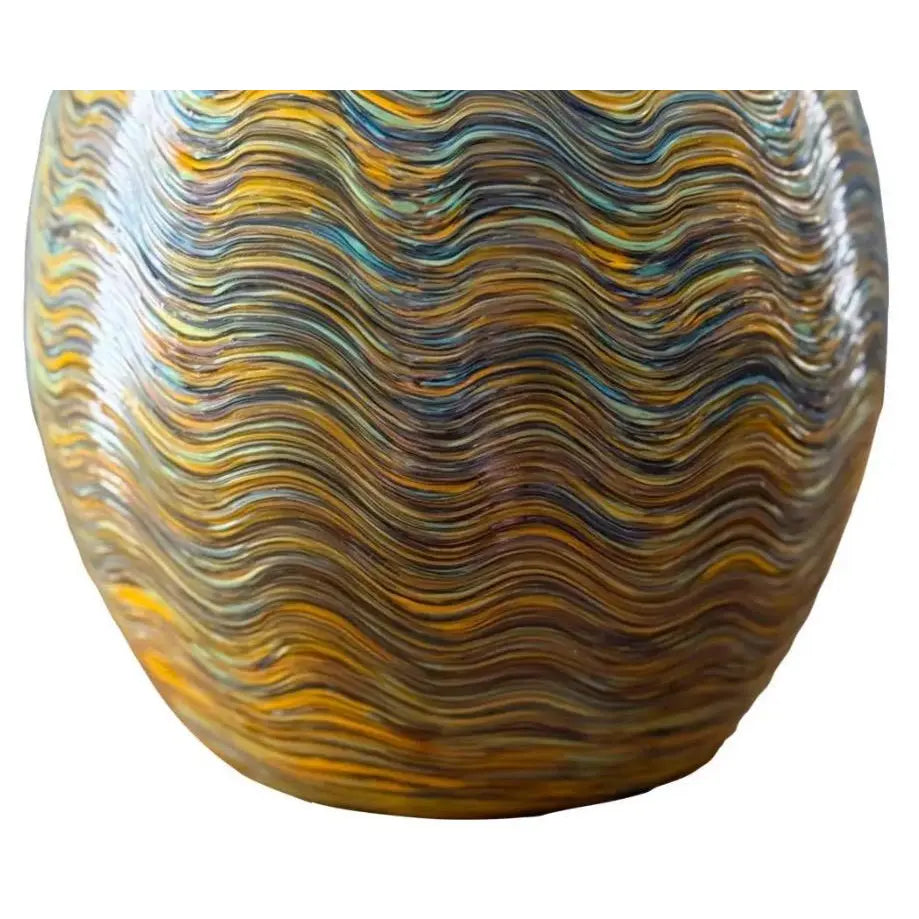 Large Hand-Blown Iridescent Studio Art Glass Vase - Pulled Feather Design