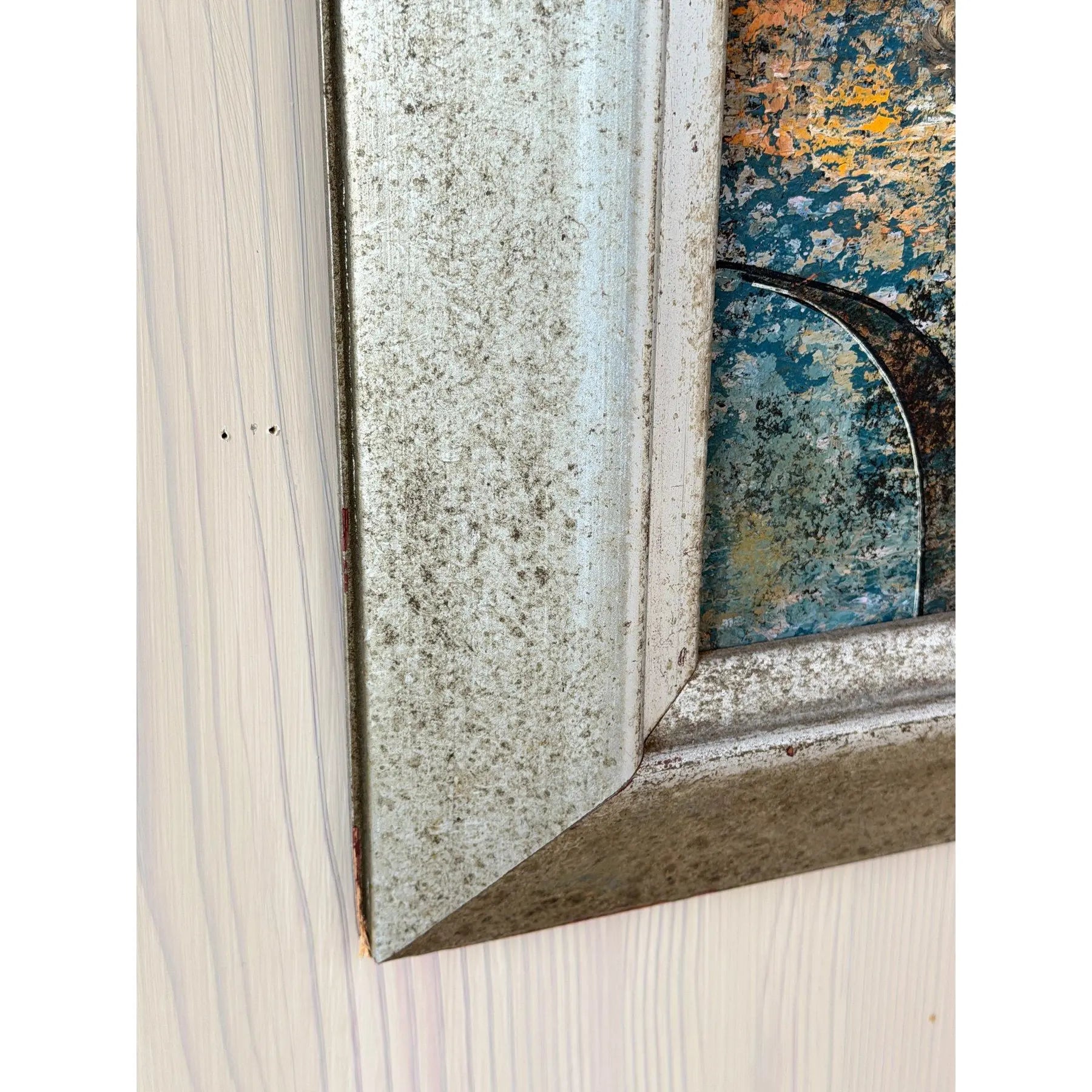 Original Leonardo Nierman Painting Arrabal Monumental 1958 Mid Century Modern Cityscape Oil On Leatherwood Masonite - 78” x 54”