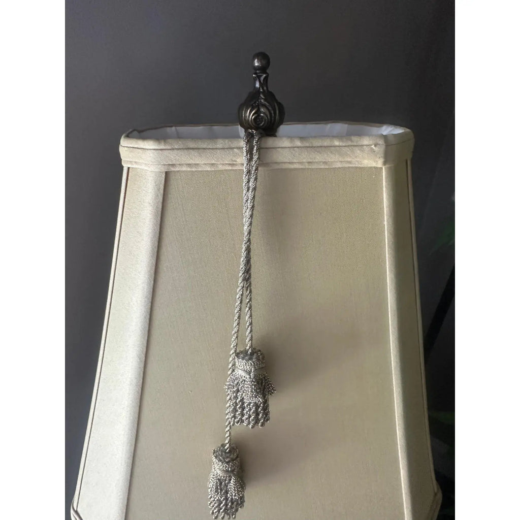 Vintage John Richard Neoclassical Lion Head Urn Lamp with Tassel Shade