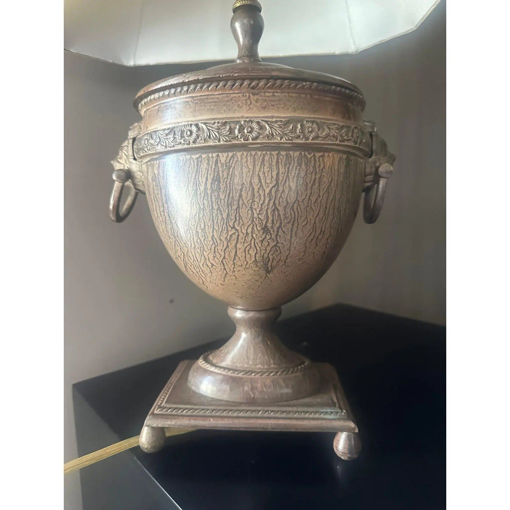 Vintage John Richard Neoclassical Lion Head Urn Lamp with Tassel Shade