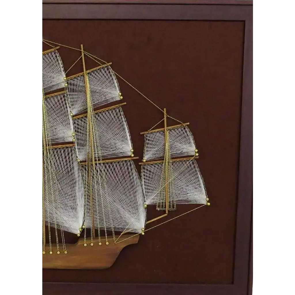Large 1970s Mid-Century Modern Nautical String Art Galleon in Professional Gallery Frame