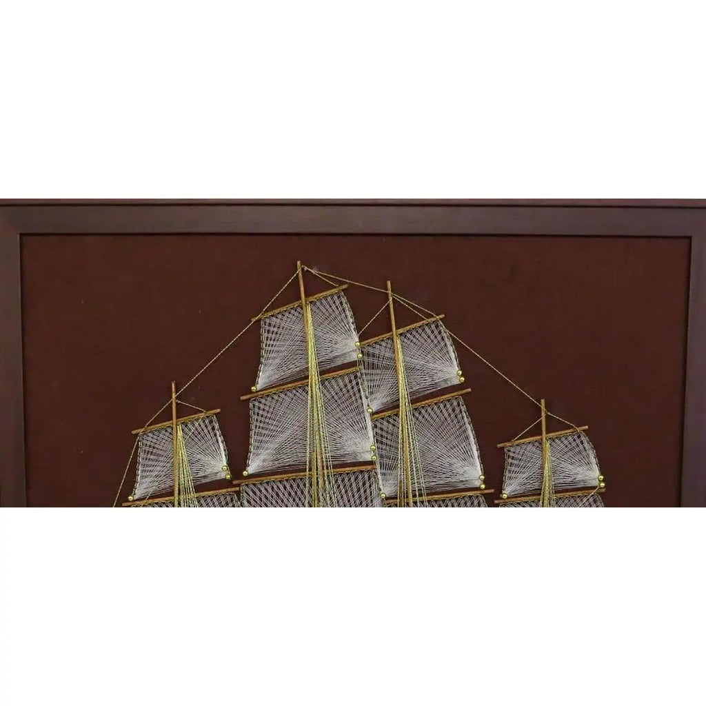 Large 1970s Mid-Century Modern Nautical String Art Galleon in Professional Gallery Frame