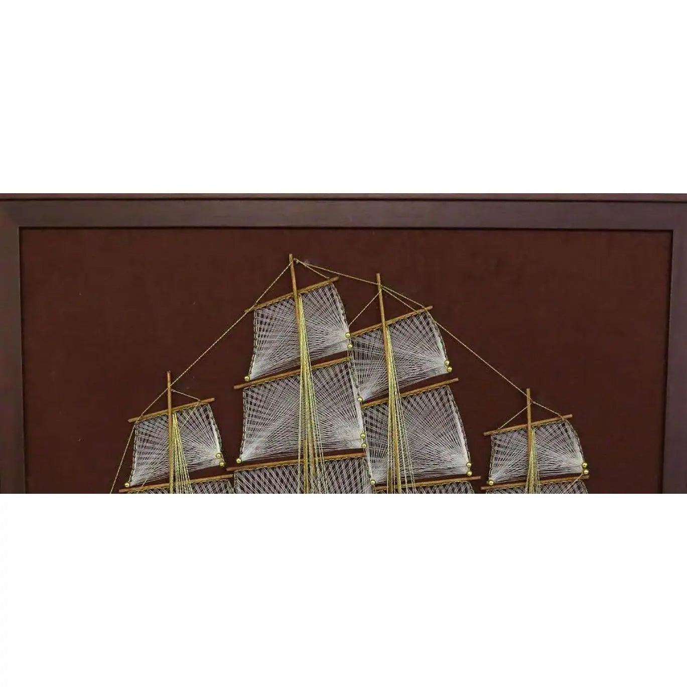 Large 1970s Mid-Century Modern Nautical String Art Galleon in Professional Gallery Frame