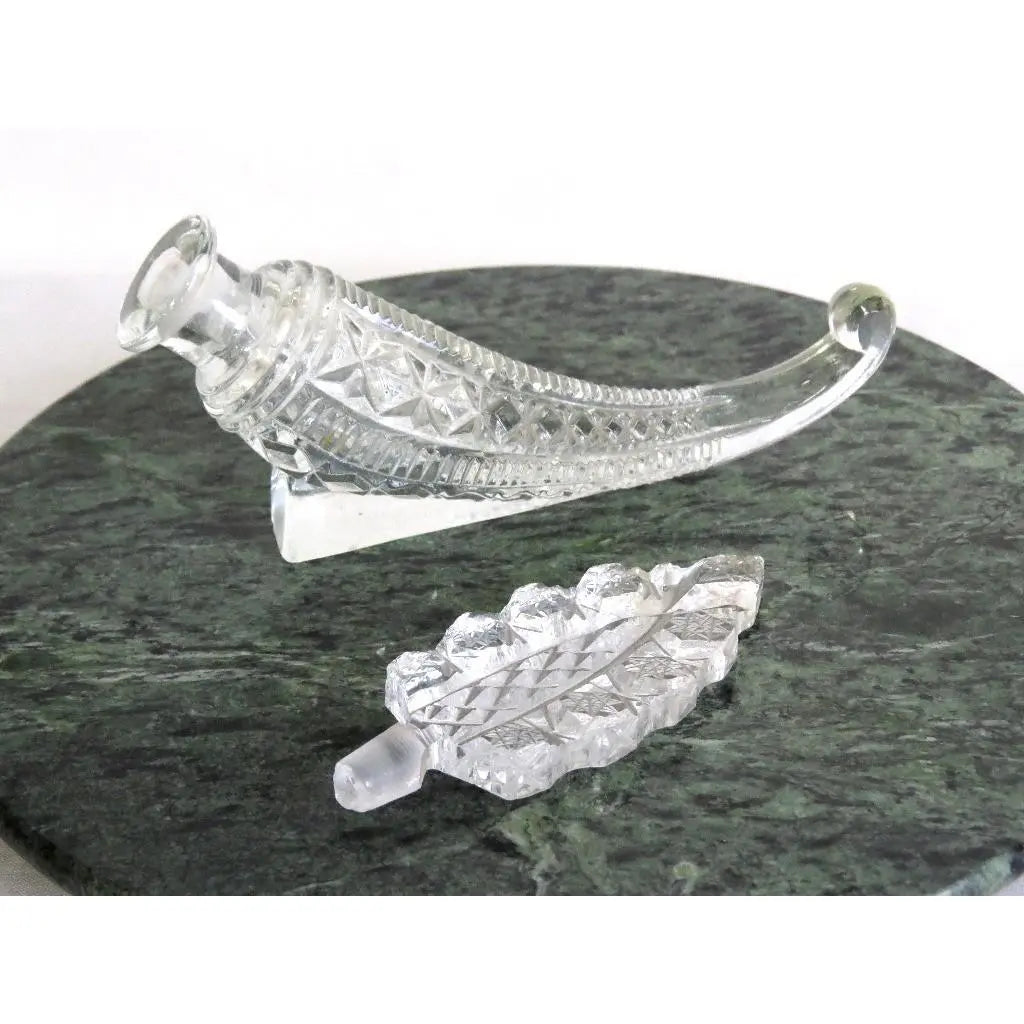 Vintage Art Deco Czech Cut Crystal Cornucopia Perfume Bottle