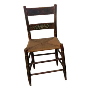 Antique Early 19th Century Hitchcock Style Stenciled Side Chair with Woven Rush Seat