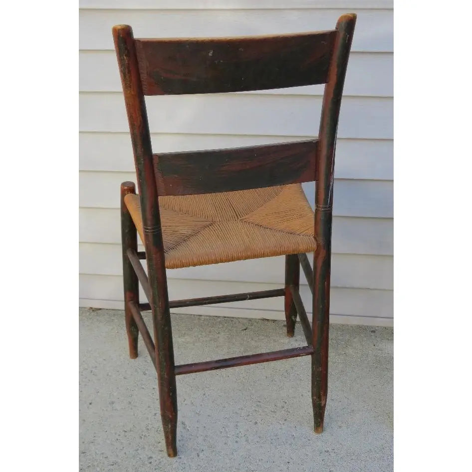 Antique Early 19th Century Hitchcock Style Stenciled Side Chair with Woven Rush Seat