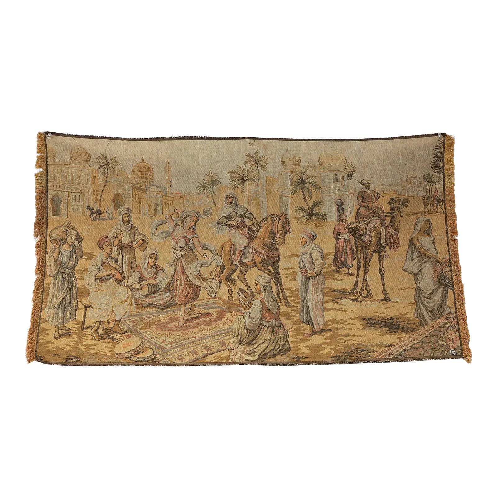 Vintage Mid-Century Orientalist Woven Tapestry – "The Bazaar Dancer"
