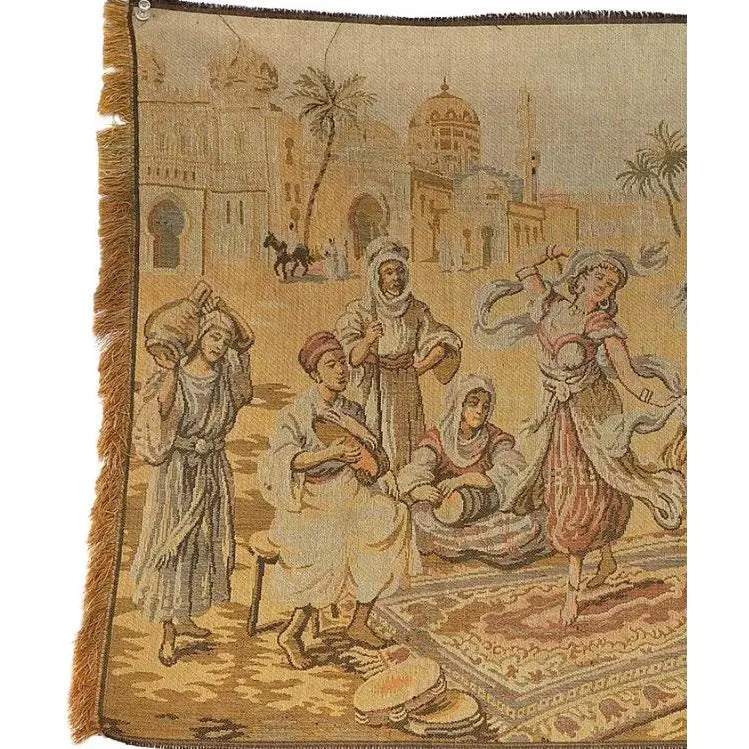 Vintage Mid-Century Orientalist Woven Tapestry – "The Bazaar Dancer"