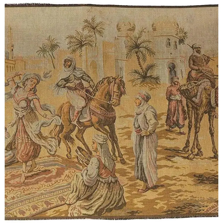 Vintage Mid-Century Orientalist Woven Tapestry – "The Bazaar Dancer"