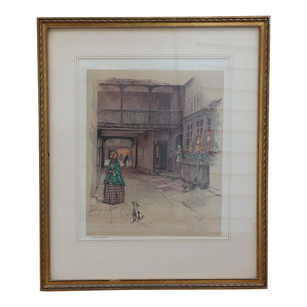 Antique Pencil-Signed Cecil Aldin Lithograph "The Red Lion, Banbury" c. 1923