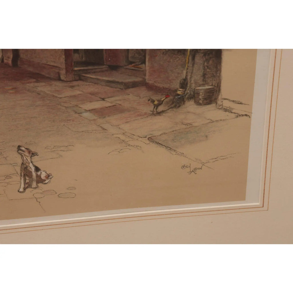 Antique Pencil-Signed Cecil Aldin Lithograph "The Red Lion, Banbury" c. 1923