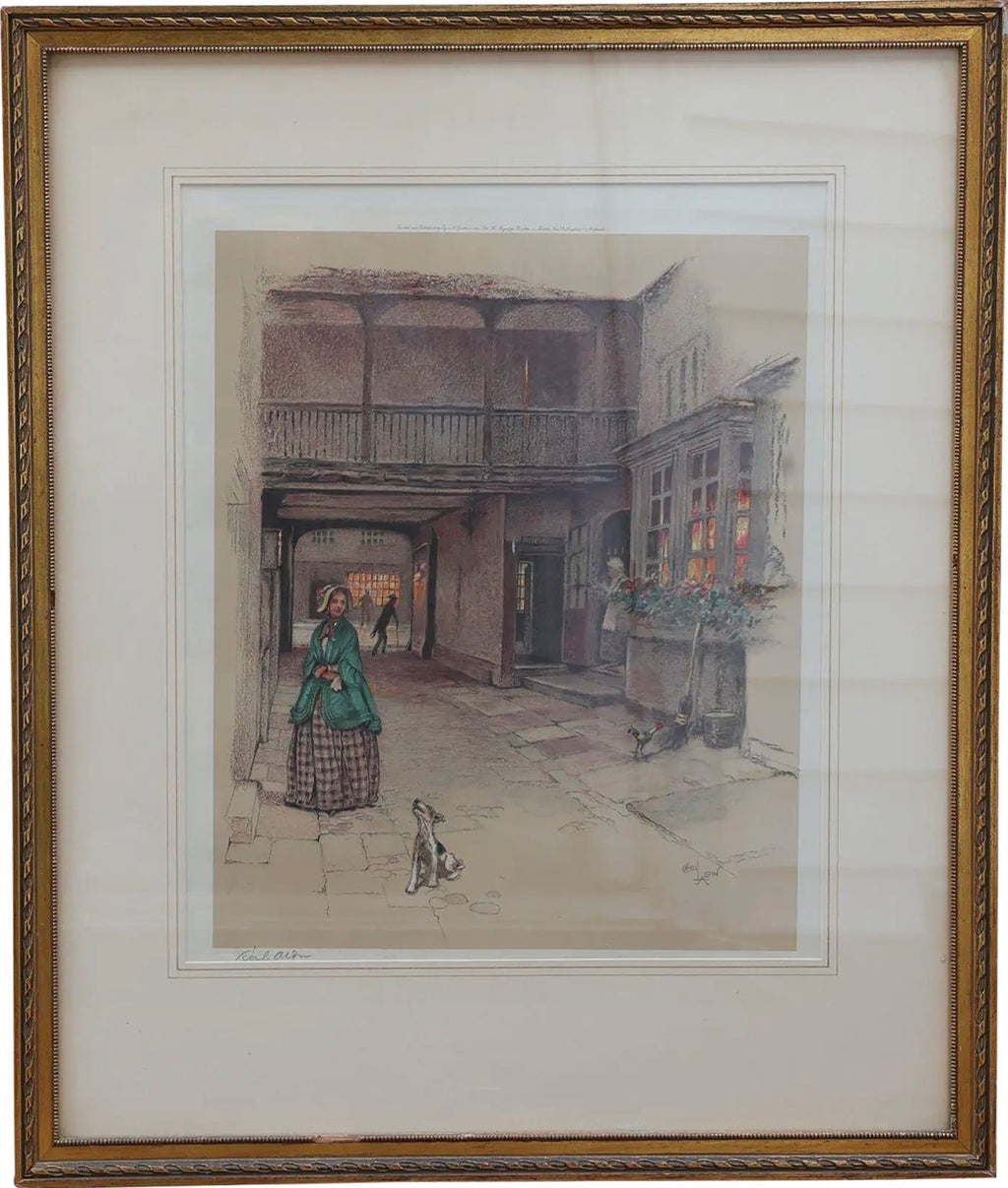 Antique Pencil-Signed Cecil Aldin Lithograph "The Red Lion, Banbury" c. 1923