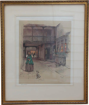 Antique Pencil-Signed Cecil Aldin Lithograph "The Red Lion, Banbury" c. 1923
