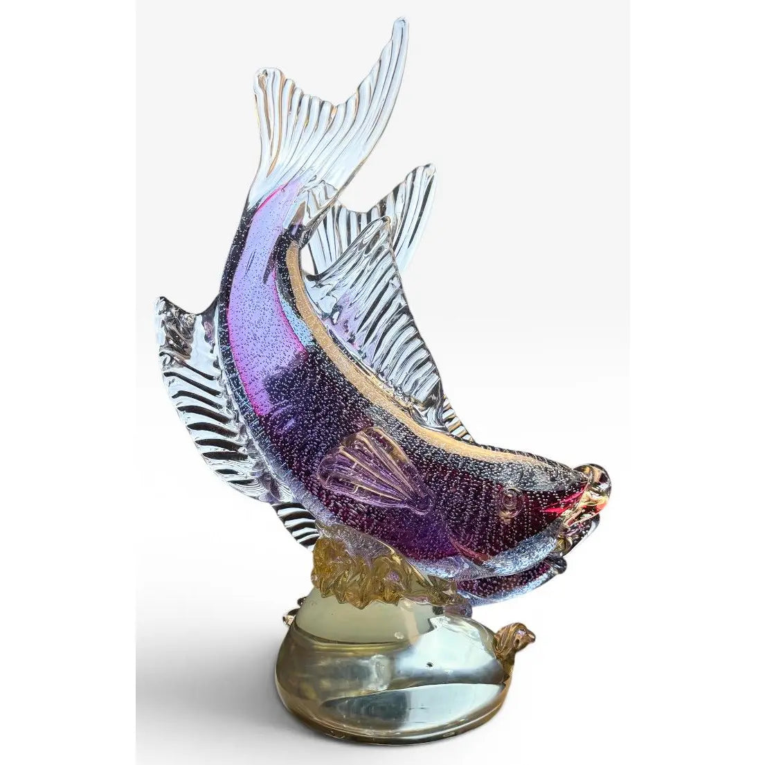 Large Vintage Alfredo Barbini Attributed Murano Glass Double Fish Sculpture Mid Century Italian Art Glass Centerpiece&nbsp;