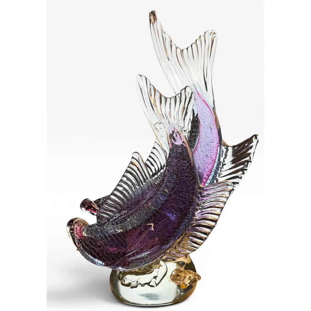 Large Vintage Alfredo Barbini Attributed Murano Glass Double Fish Sculpture Mid Century Italian Art Glass Centerpiece&nbsp;