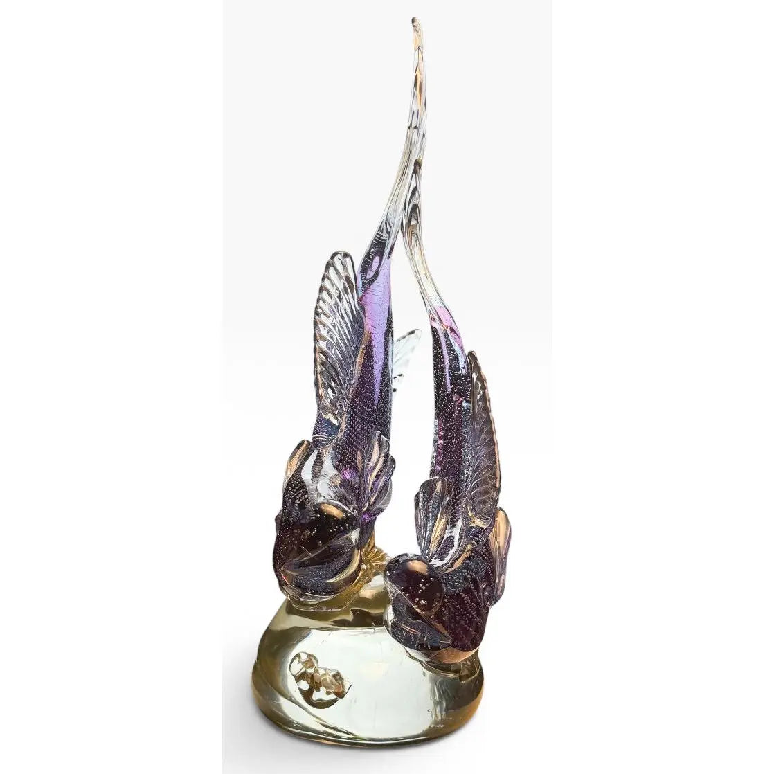 Large Vintage Alfredo Barbini Attributed Murano Glass Double Fish Sculpture Mid Century Italian Art Glass Centerpiece&nbsp;