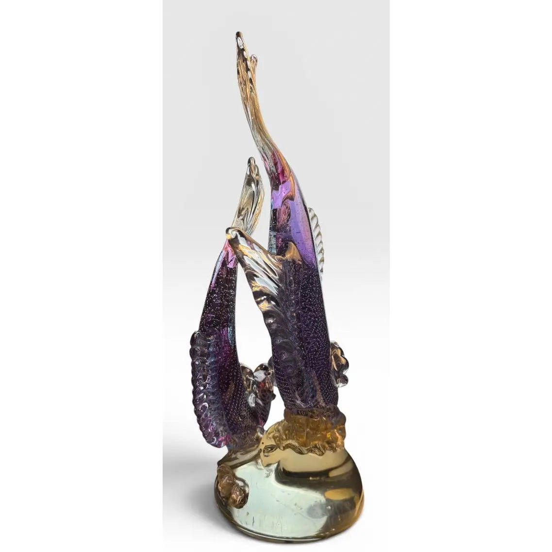 Large Vintage Alfredo Barbini Attributed Murano Glass Double Fish Sculpture Mid Century Italian Art Glass Centerpiece&nbsp;