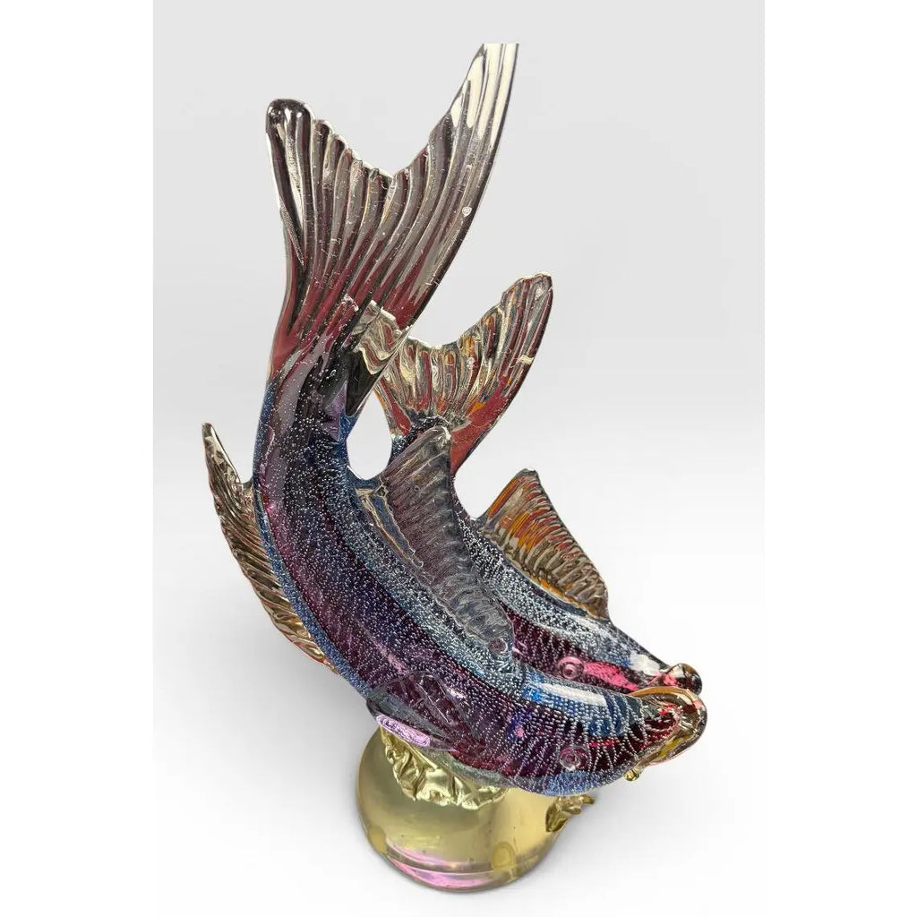 Large Vintage Alfredo Barbini Attributed Murano Glass Double Fish Sculpture Mid Century Italian Art Glass Centerpiece&nbsp;