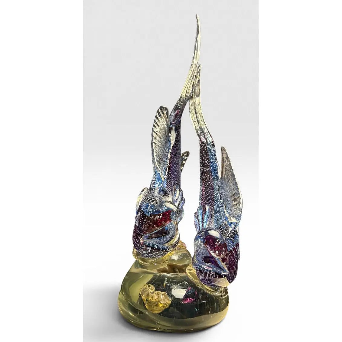 Large Vintage Alfredo Barbini Attributed Murano Glass Double Fish Sculpture Mid Century Italian Art Glass Centerpiece&nbsp;
