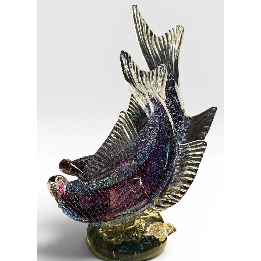 Large Vintage Alfredo Barbini Attributed Murano Glass Double Fish Sculpture Mid Century Italian Art Glass Centerpiece&nbsp;