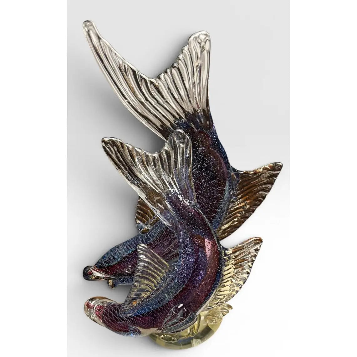 Large Vintage Alfredo Barbini Attributed Murano Glass Double Fish Sculpture Mid Century Italian Art Glass Centerpiece&nbsp;