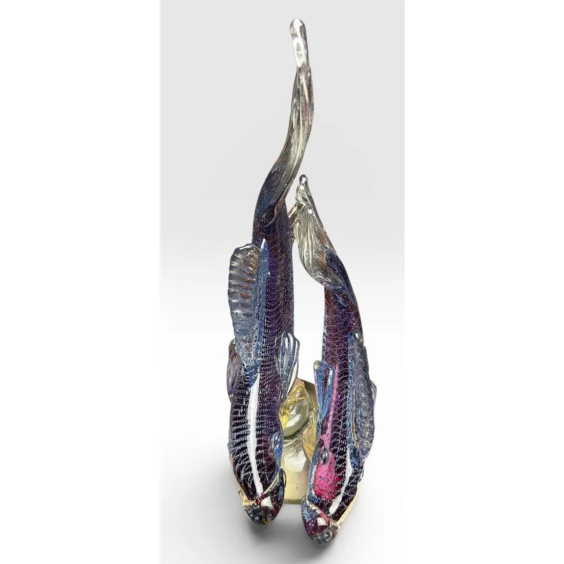 Large Vintage Alfredo Barbini Attributed Murano Glass Double Fish Sculpture Mid Century Italian Art Glass Centerpiece&nbsp;