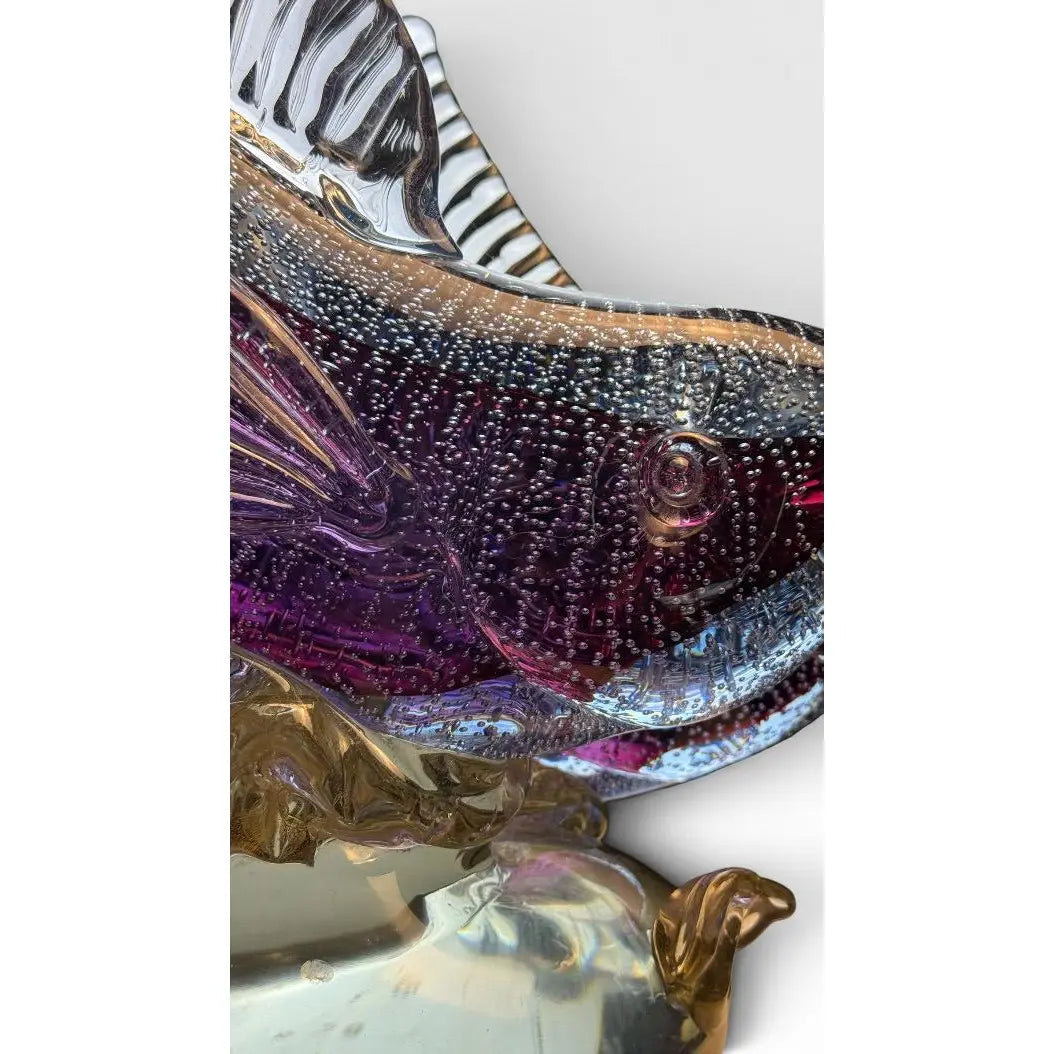 Large Vintage Alfredo Barbini Attributed Murano Glass Double Fish Sculpture Mid Century Italian Art Glass Centerpiece&nbsp;