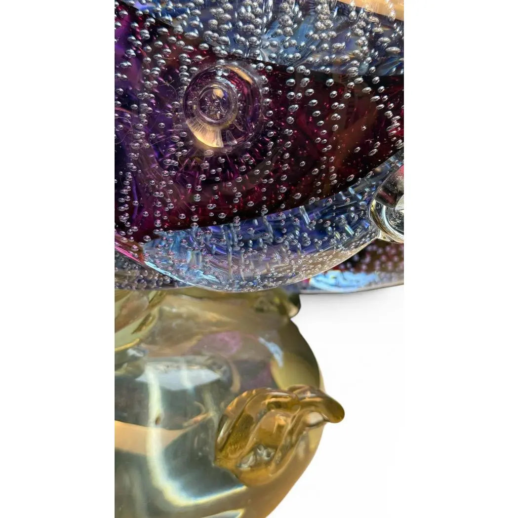 Large Vintage Alfredo Barbini Attributed Murano Glass Double Fish Sculpture Mid Century Italian Art Glass Centerpiece&nbsp;