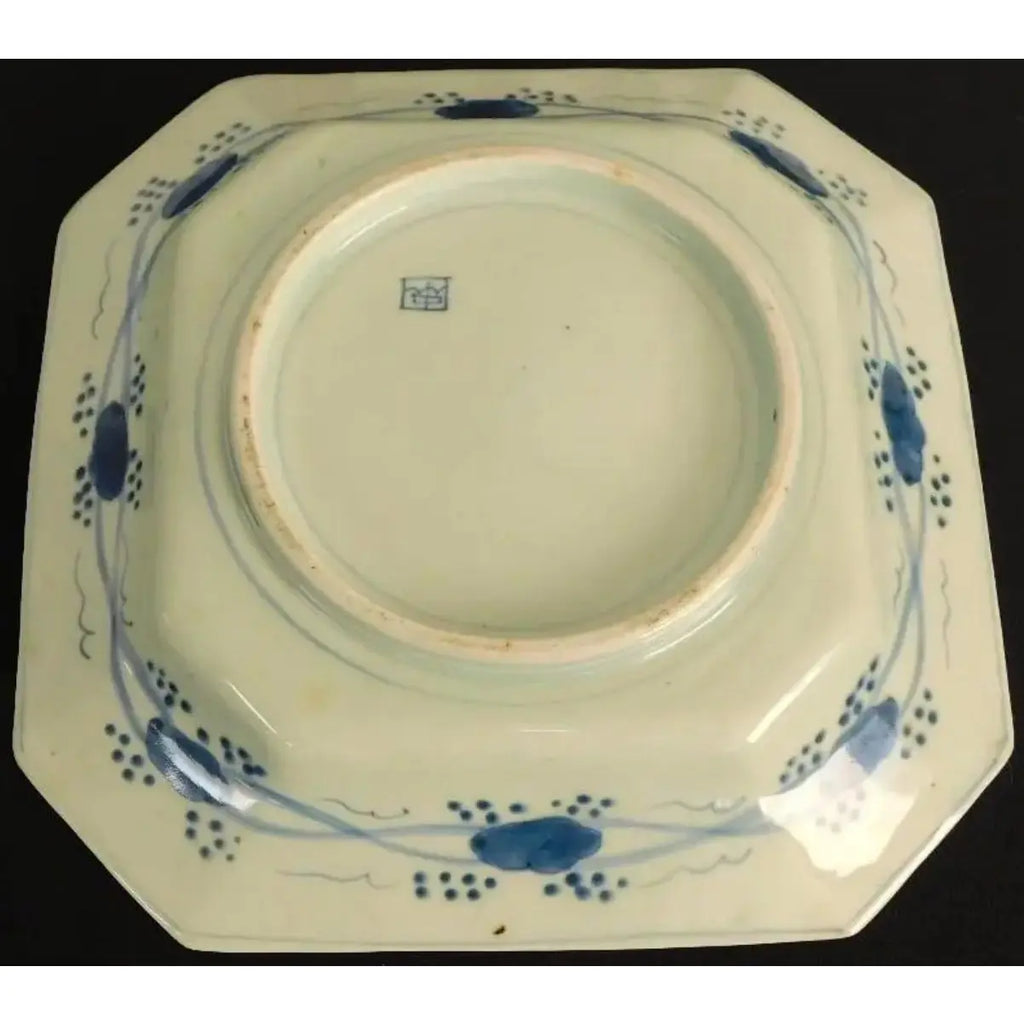 Antique 19th Century Japanese Meiji Period Arita 12” Octagonal Blue and White Landscape Charger