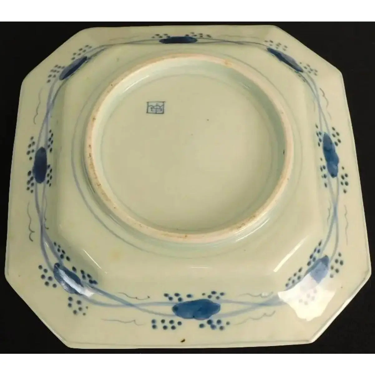Antique 19th Century Japanese Meiji Period Arita 12” Octagonal Blue and White Landscape Charger