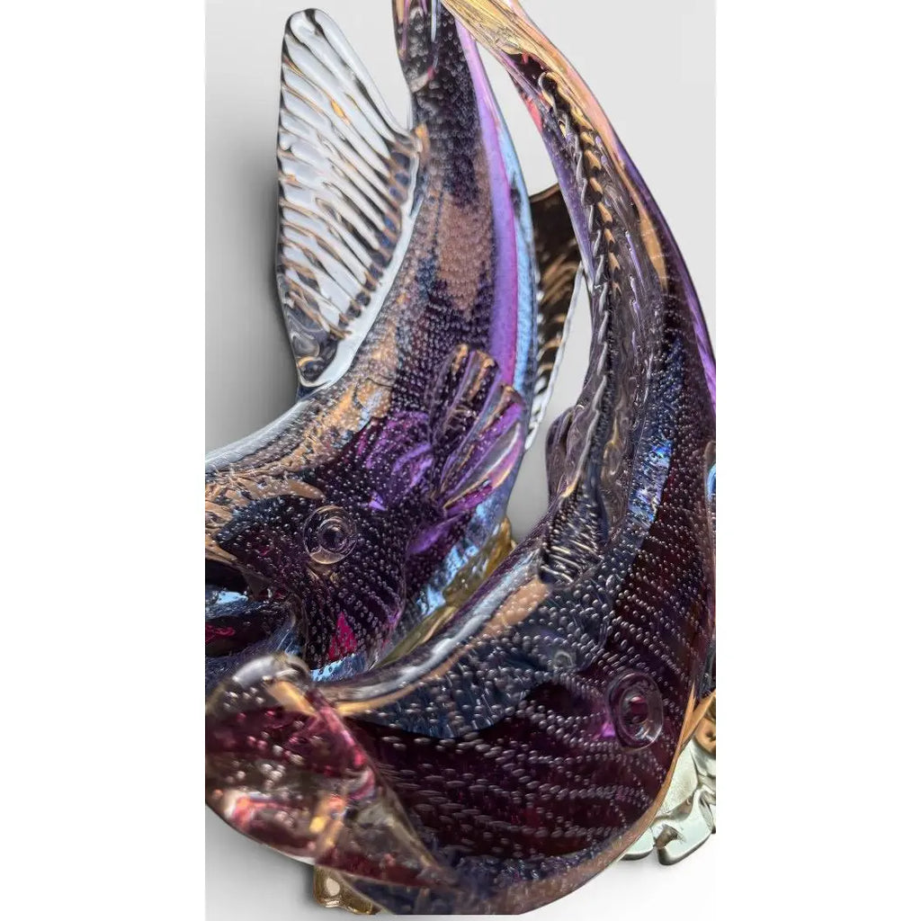 Large Vintage Alfredo Barbini Attributed Murano Glass Double Fish Sculpture Mid Century Italian Art Glass Centerpiece&nbsp;
